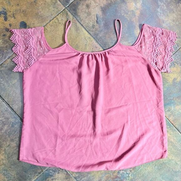 Libian Pink Off The Shoulder Lace Sleeve Blouse 3X - Picture 7 of 9